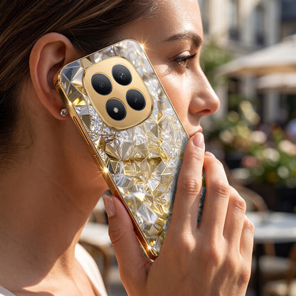 Redmi Note 15 Pro+ 5G White Diamond Shatter Gold Electroplated Glass Phone Back Case