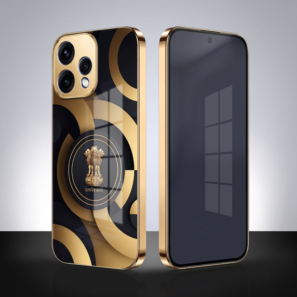 Oppo Reno 15 5G Royal Emblem Gold Electroplated Glass Phone Back Case