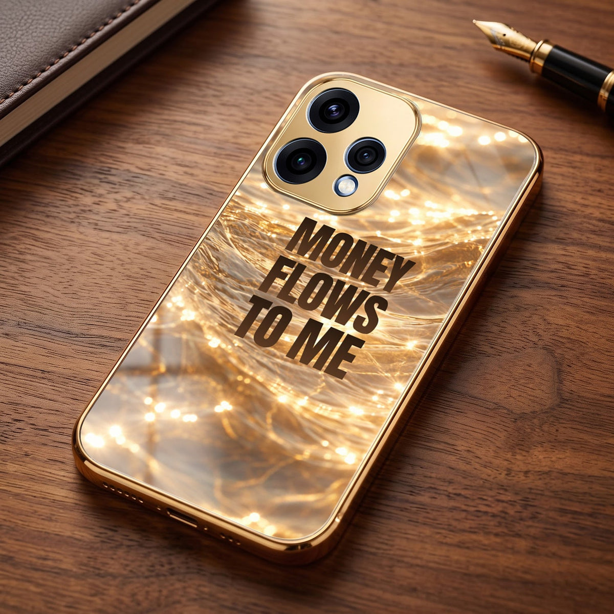 Oppo Reno 15 5G Money Flows To Me Gold Electroplated Glass Phone Back Case
