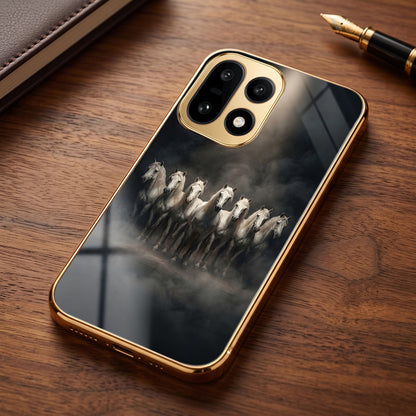 OnePlus 15 5G Running Horses Gold Electroplated Glass Phone Back Case