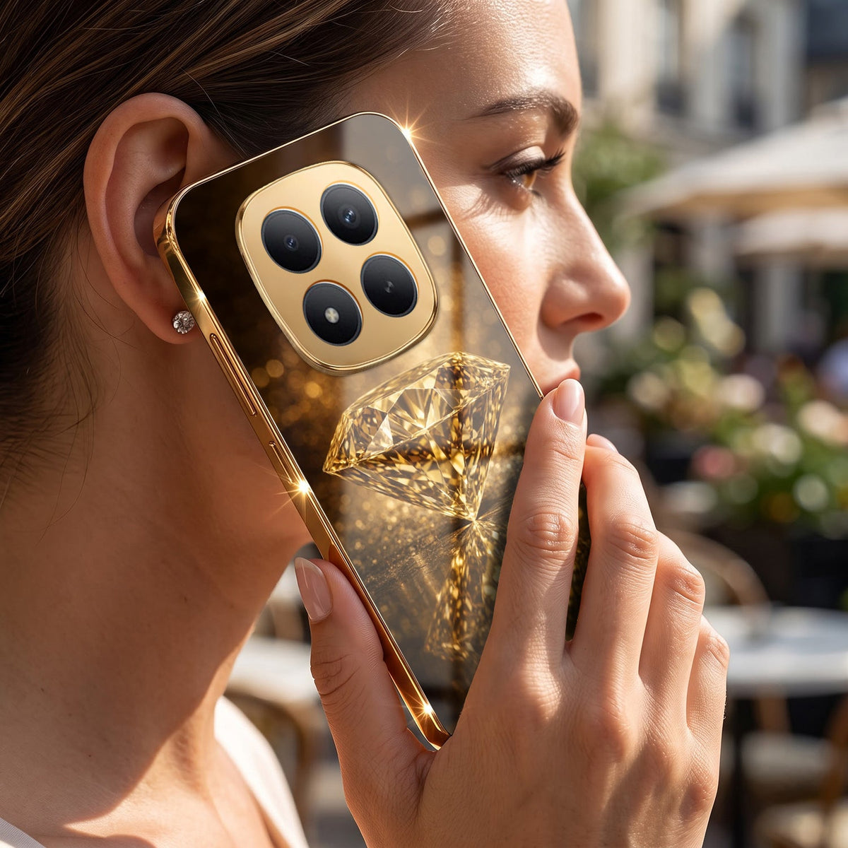 Redmi Note 15 Pro+ 5G Golden Diamond Gold Electroplated Glass Phone Back Case
