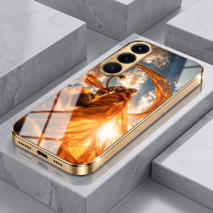 Samsung Galaxy A36 5G Divine Hanuman Gold Electroplated Glass Phone Back Case