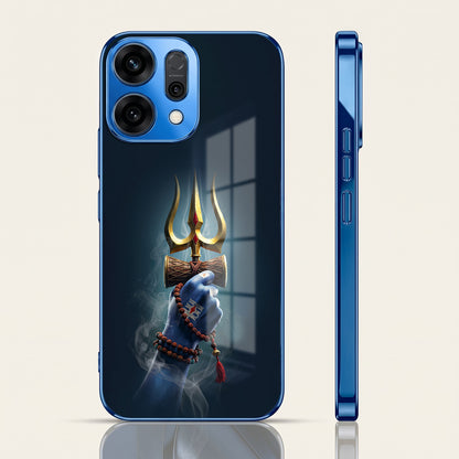 Oppo Reno 14 5G Divine Shiva Trisul Blue Electroplated Glass Phone Back Case
