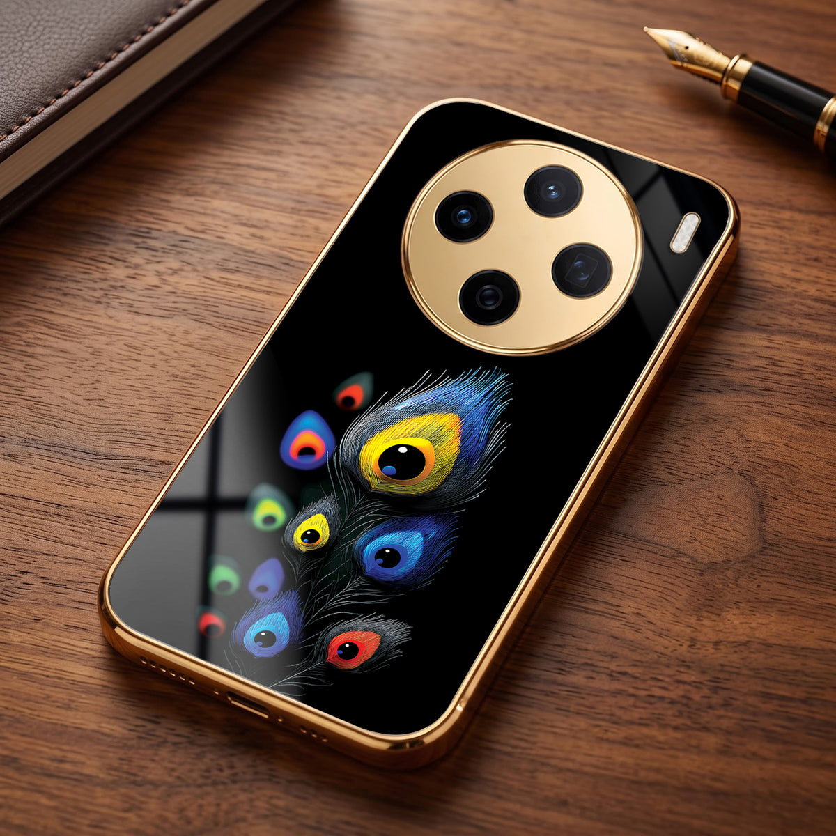 Vivo X200T 5G Multi-Feather Peacock Gold Electroplated Glass Phone Back Case