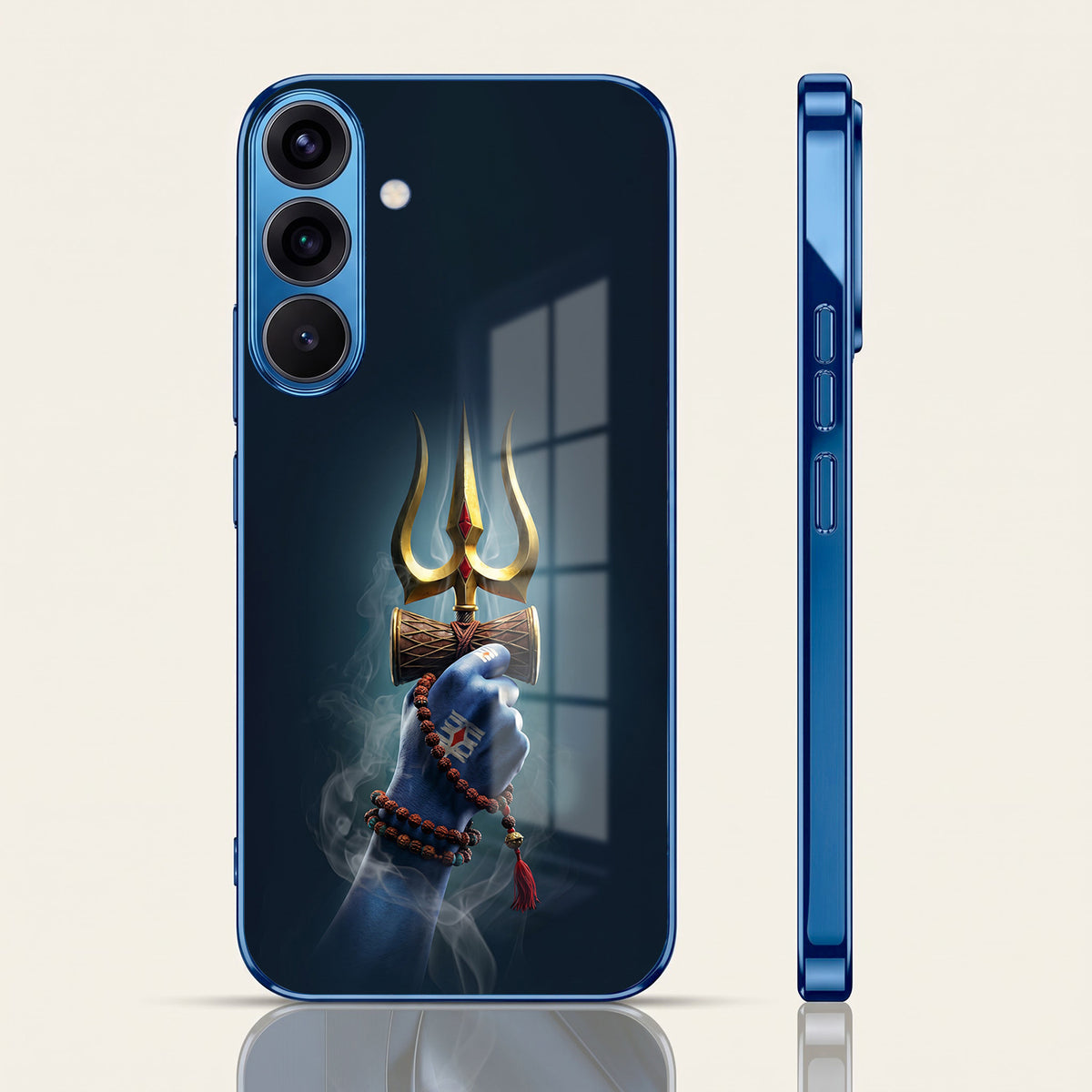 Samsung Galaxy A36 5G Divine Shiva Trisul Blue Electroplated Glass Phone Back Case