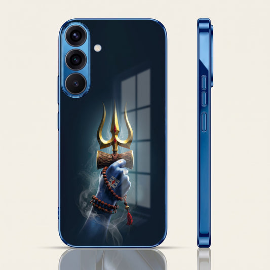 Samsung Galaxy A36 5G Divine Shiva Trisul Blue Electroplated Glass Phone Back Case