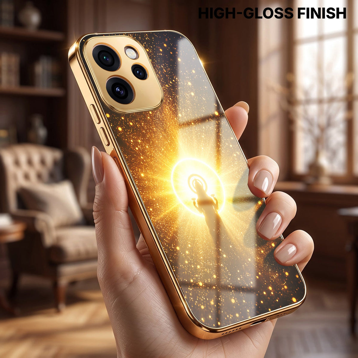 Oppo Reno 15 Pro Mini 5G Golden Maa Lakshmi Gold Electroplated Glass Phone Back Case
