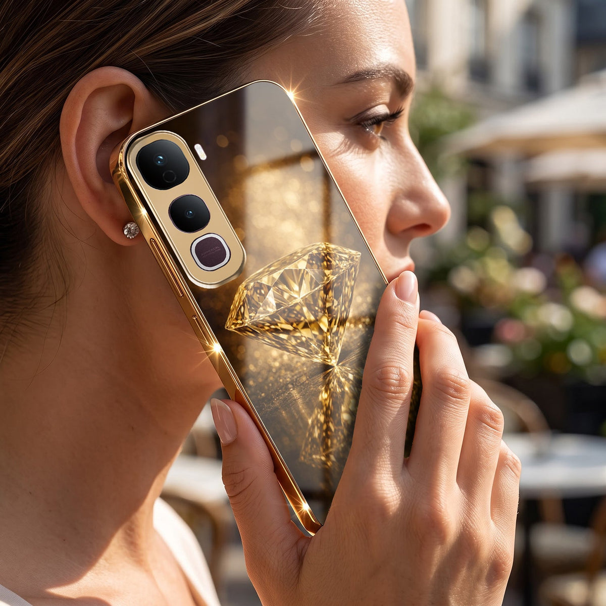 Vivo Y400 Pro 5G Golden Diamond Gold Electroplated Glass Phone Back Case
