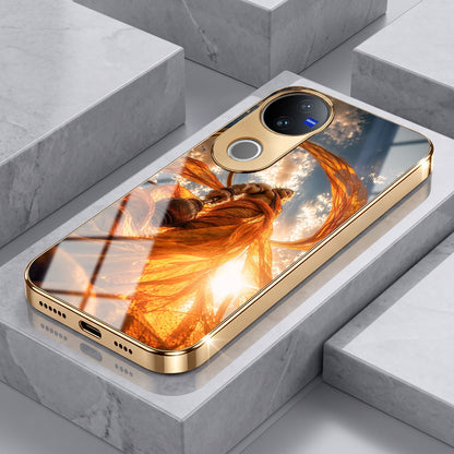 Vivo V50 5G Divine Hanuman Gold Electroplated Glass Phone Back Case