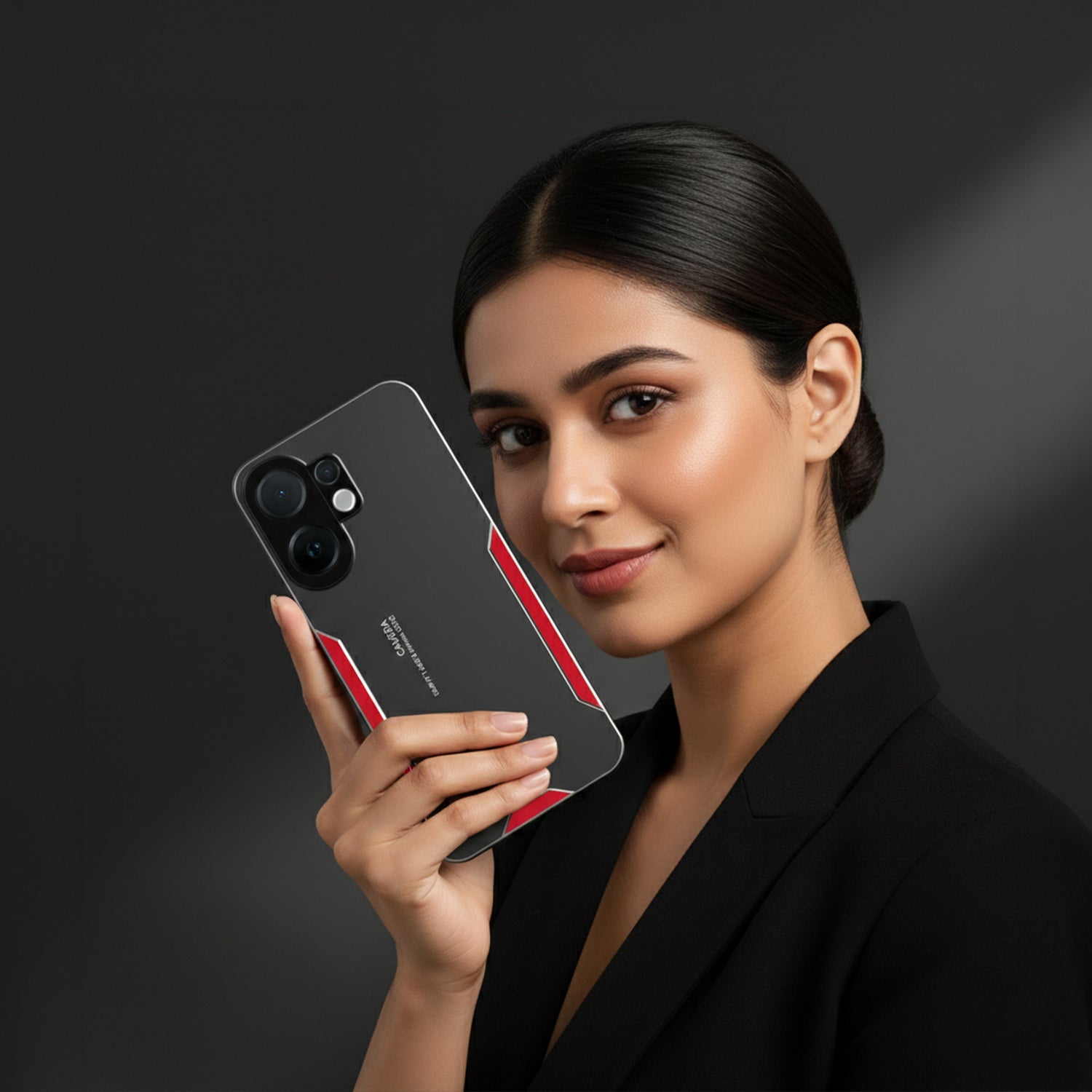 Vivo V60 5G smartphone with a black and red case against a dark background