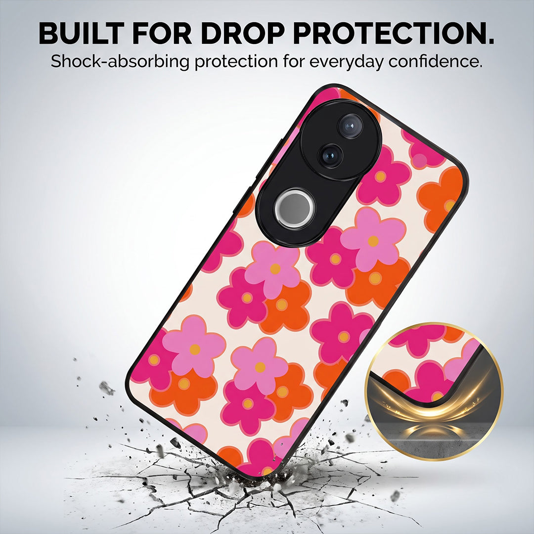 Vivo V50 5G Aesthetic Pink & Orange Floral Acrylic Back Cover