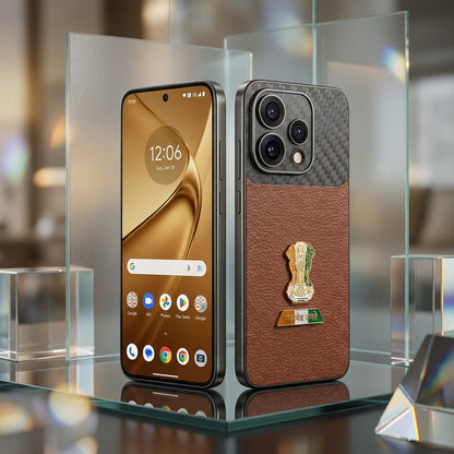 Oppo Reno 15 5G Tri-Color Satyamev Jayate Carbon Fiber Leather Hybrid Phone Case