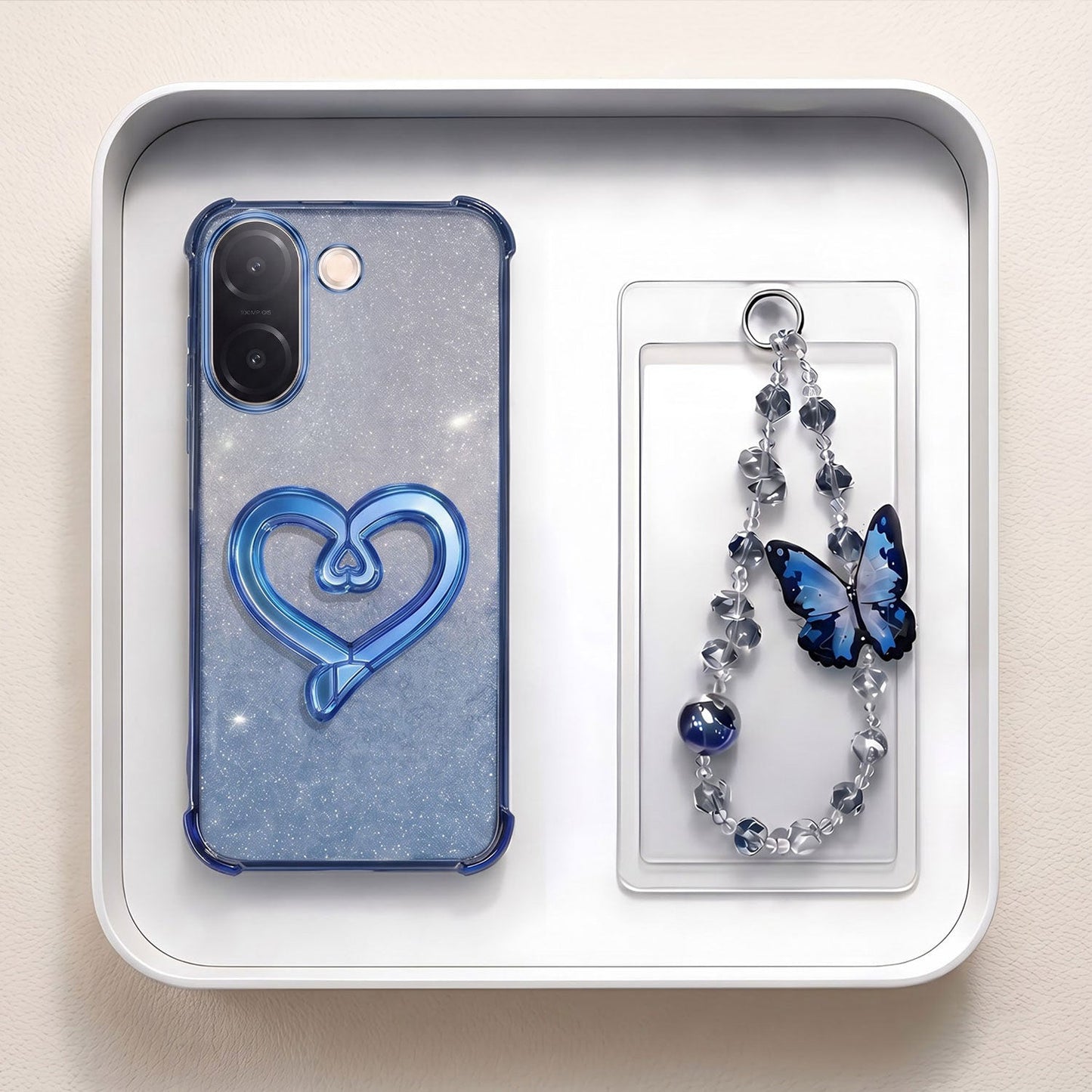 Vivo V60e 5G Luxury Shimmer Airbag Heart Stand Case with Charm Strap