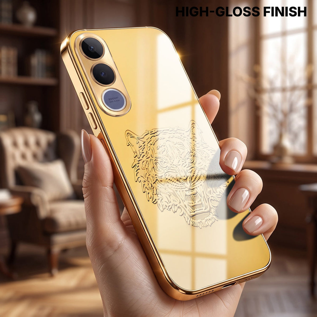 Vivo V70 FE 5G Golden Tiger Face Gold Electroplated Glass Phone Back Case