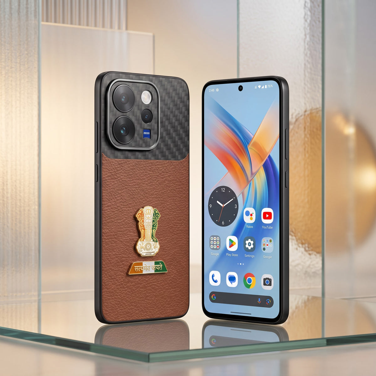 Vivo V70 5G Tri-Color Satyamev Jayate Carbon Fiber Leather Hybrid Phone Case