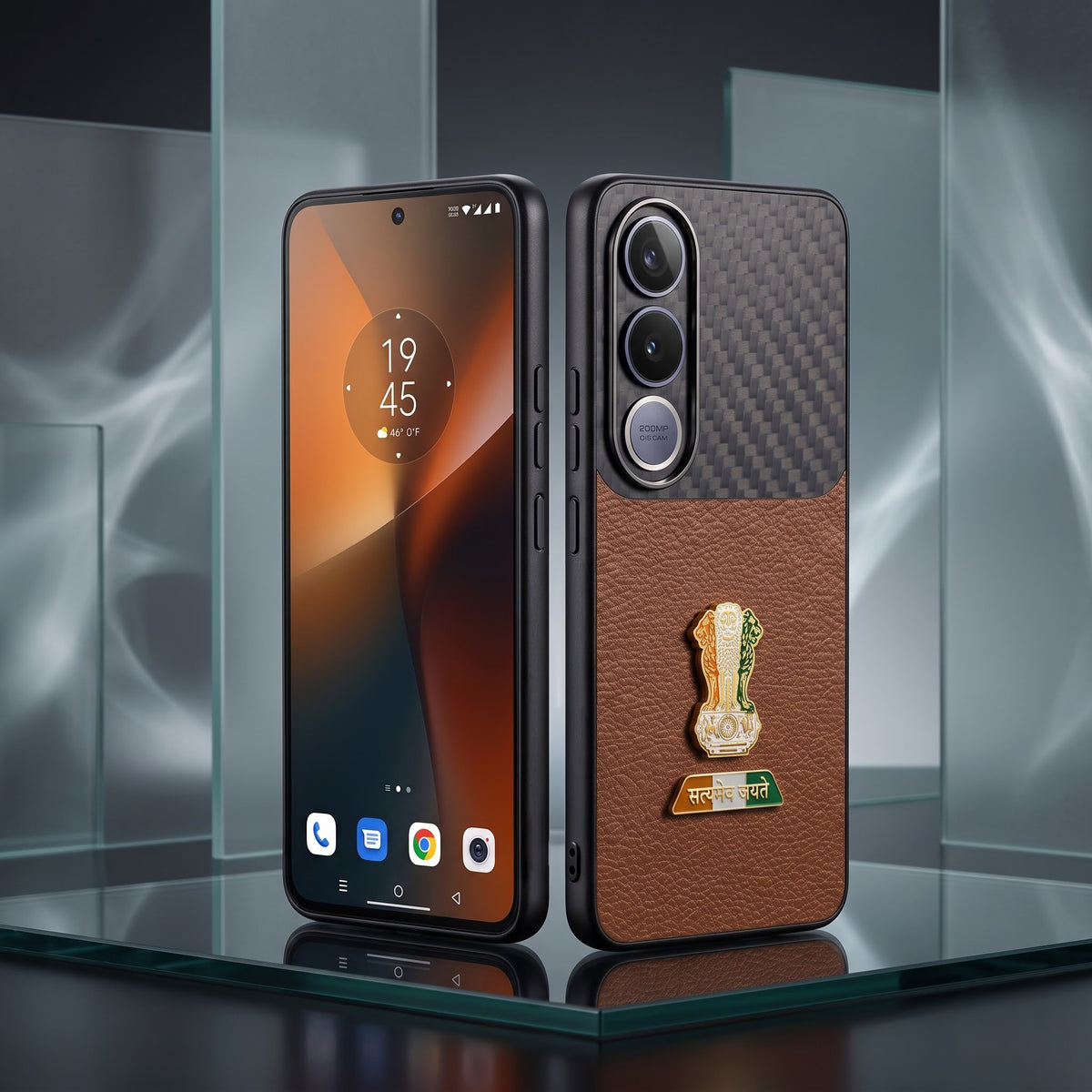 Vivo V70 FE 5G Tri-Color Satyamev Jayate Carbon Fiber Leather Hybrid Phone Case