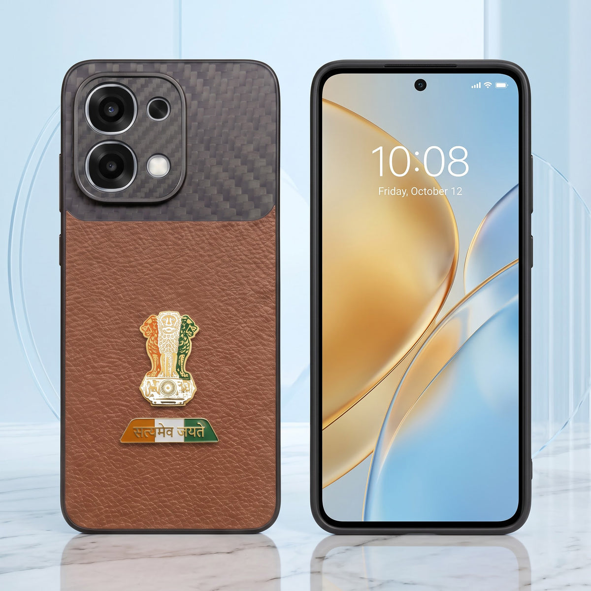 Oppo F31 5G Tri-Color Satyamev Jayate Carbon Fiber Leather Hybrid Phone Case