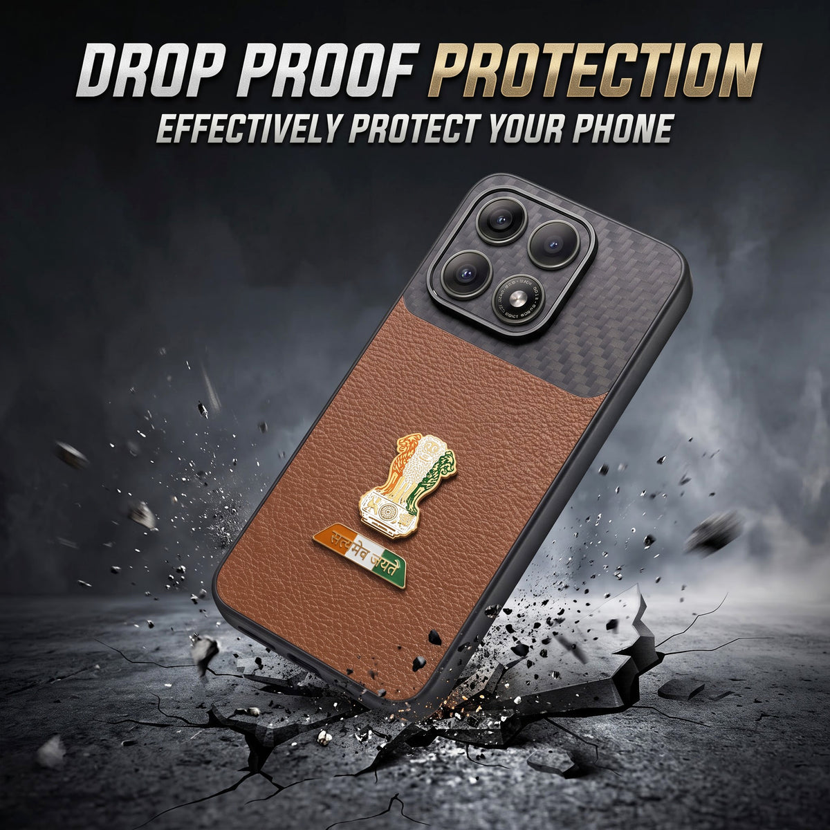 Motorola Edge 70 Pro 5G Tri-Color Satyamev Jayate Carbon Fiber Leather Hybrid Phone Case