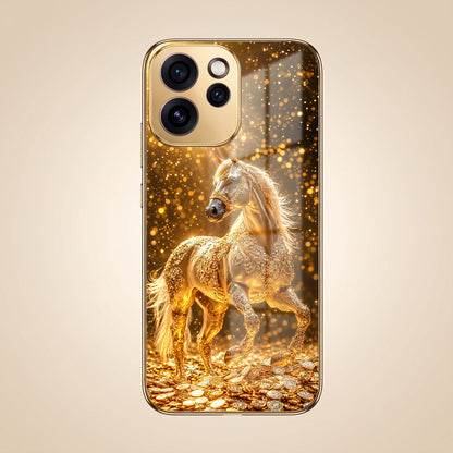Oppo Reno 15 Pro Mini 5G Golden Horse Sparkle Gold Electroplated Glass Phone Back Case