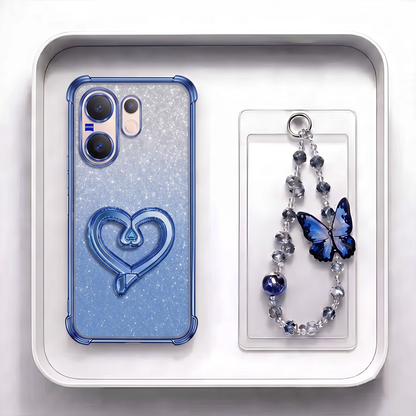 Vivo V60 5G Luxury Shimmer Airbag Heart Stand Case with Charm Strap