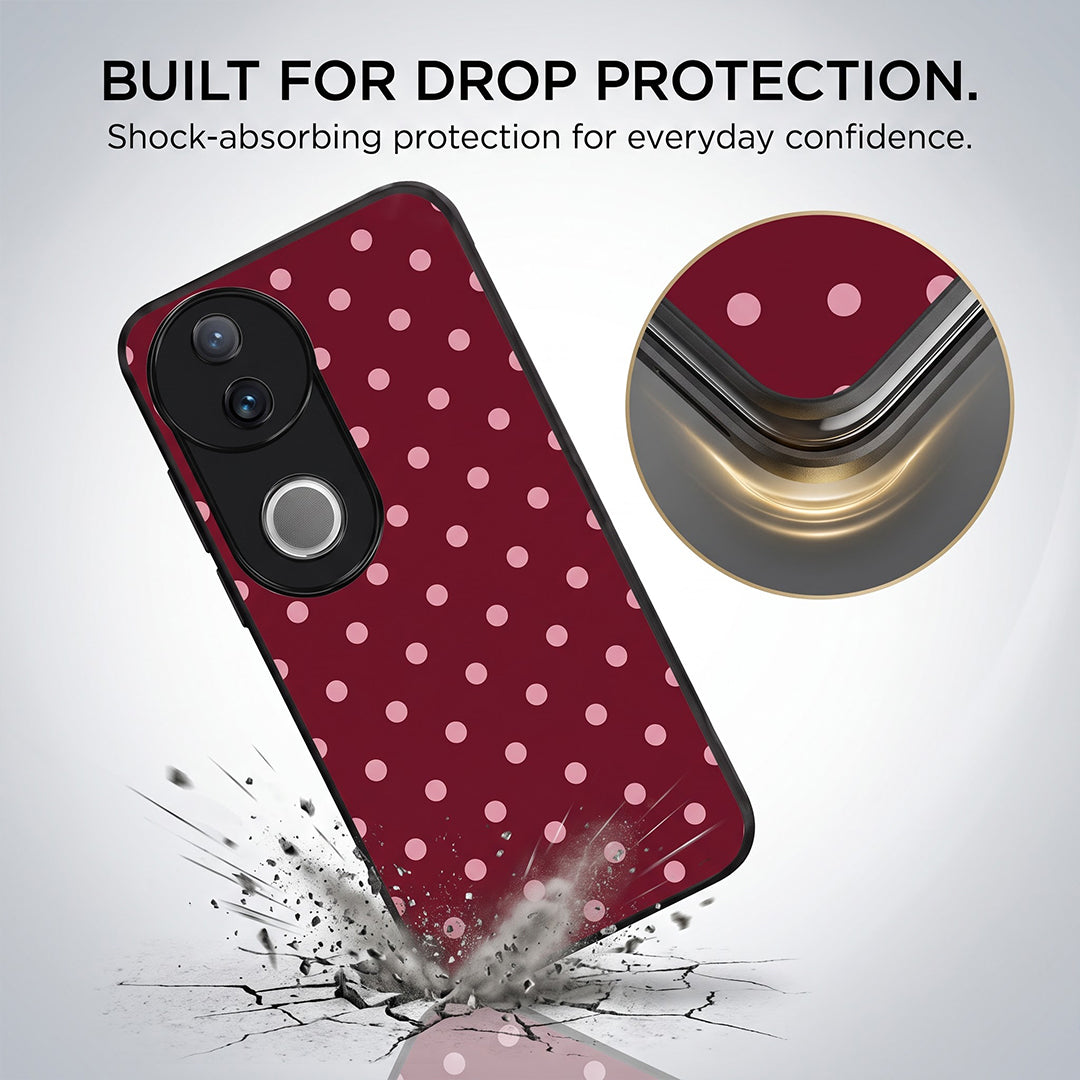 Vivo V50 5G Aesthetic Wine Red & Blush Pink Polka Dot Acrylic Back Cover