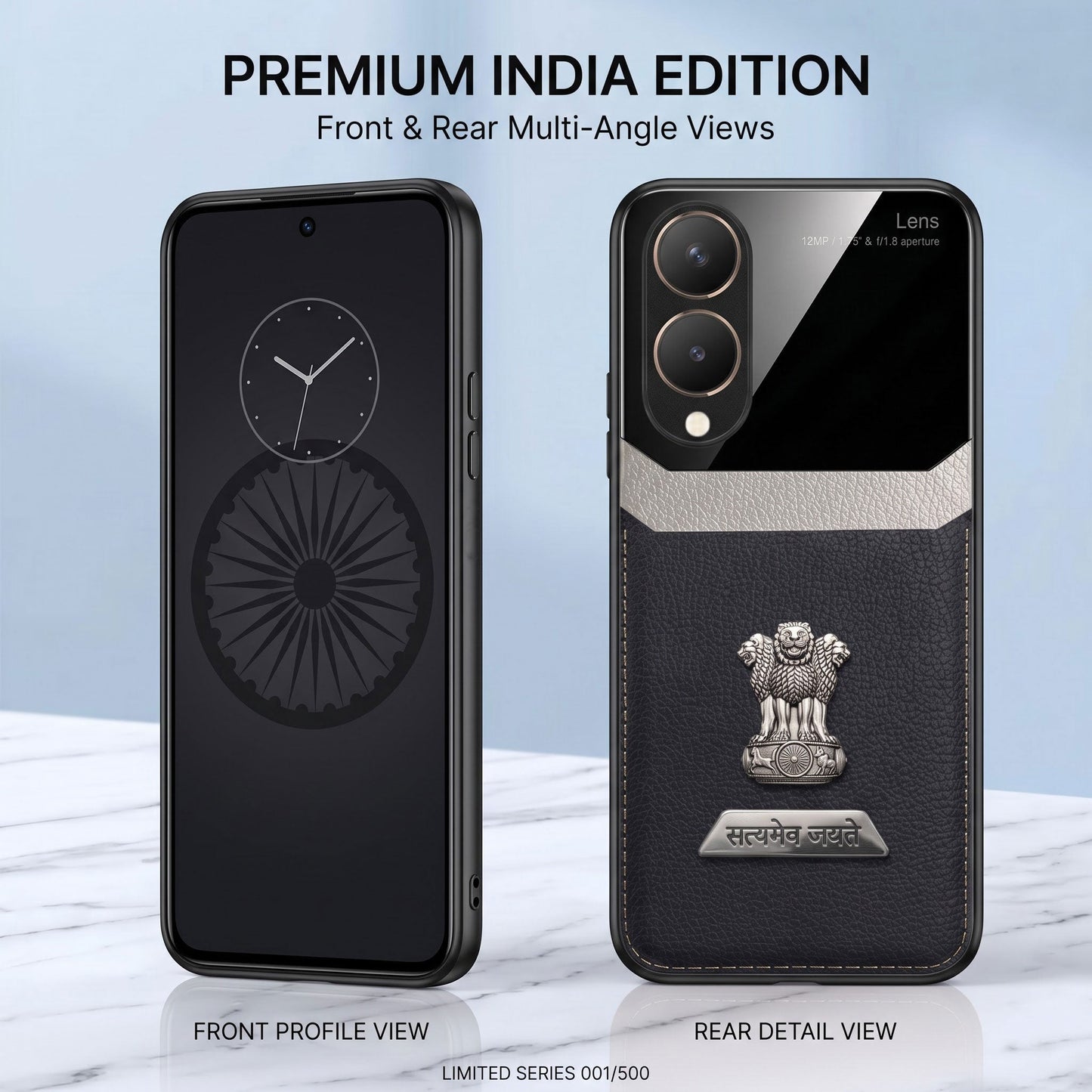 Vivo Y28 5G Satyamev Jayate 2-in-1 Emblem Leather Lens Protective Back Case
