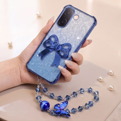 Vivo V60e 5G Luxury Shimmer Airbag Bow Stand Case with Charm Strap
