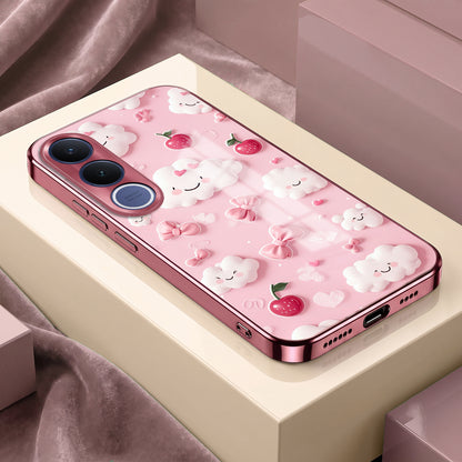 Vivo V70 FE 5G Luxury 3D Clouds Pink Electroplated Glass Phone Back Case