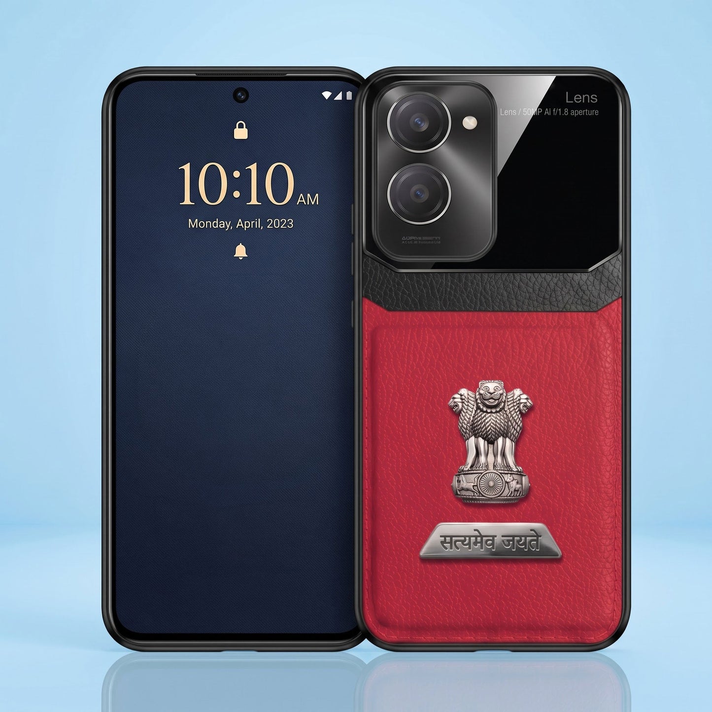 Vivo Y28s 5G Satyamev Jayate 2-in-1 Emblem Leather Lens Protective Back Case