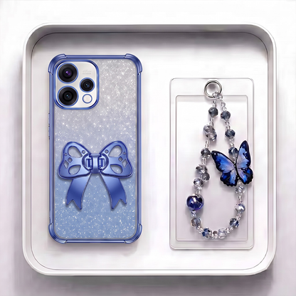 Oppo Reno 15 5G Luxury Shimmer Airbag Bow Stand Case with Charm Strap