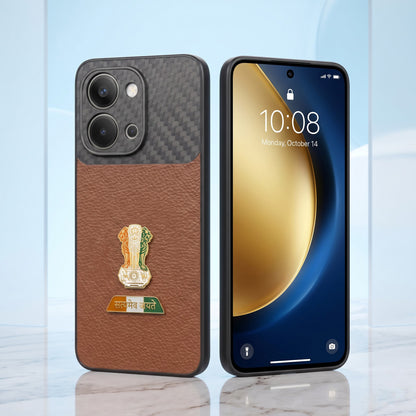 Vivo T5x 5G Tri-Color Satyamev Jayate Carbon Fiber Leather Hybrid Phone Case