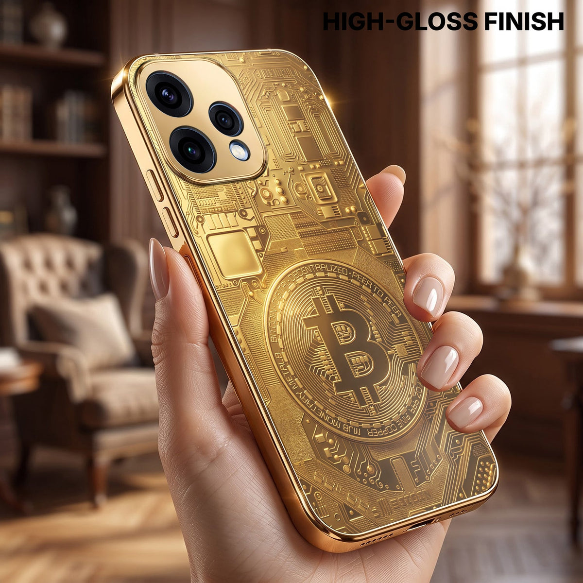 Oppo Reno 15 5G Bitcoin Gold Electroplated Glass Phone Back Case