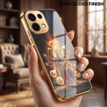Oppo Reno 16C 5G Lord Narasimha Gold Electroplated Glass Phone Back Case