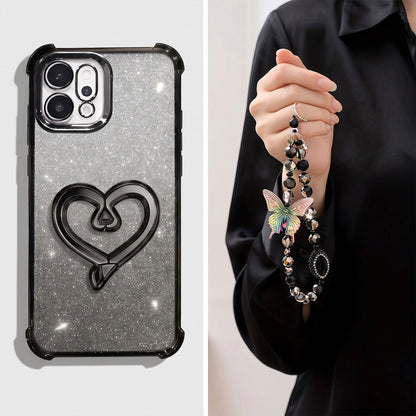 Oppo Reno 14 5G Luxury Shimmer Airbag Heart Stand Case with Charm Strap