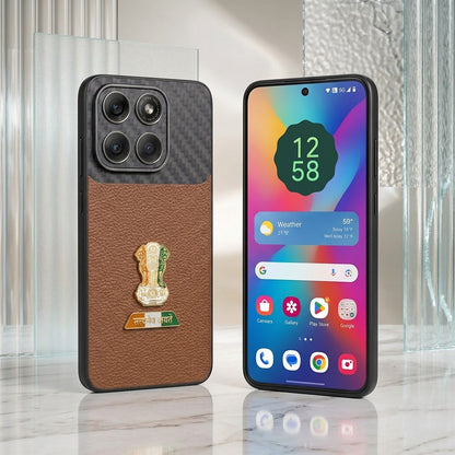 Motorola Edge 60 Pro 5G Tri-Color Satyamev Jayate Carbon Fiber Leather Hybrid Phone Case