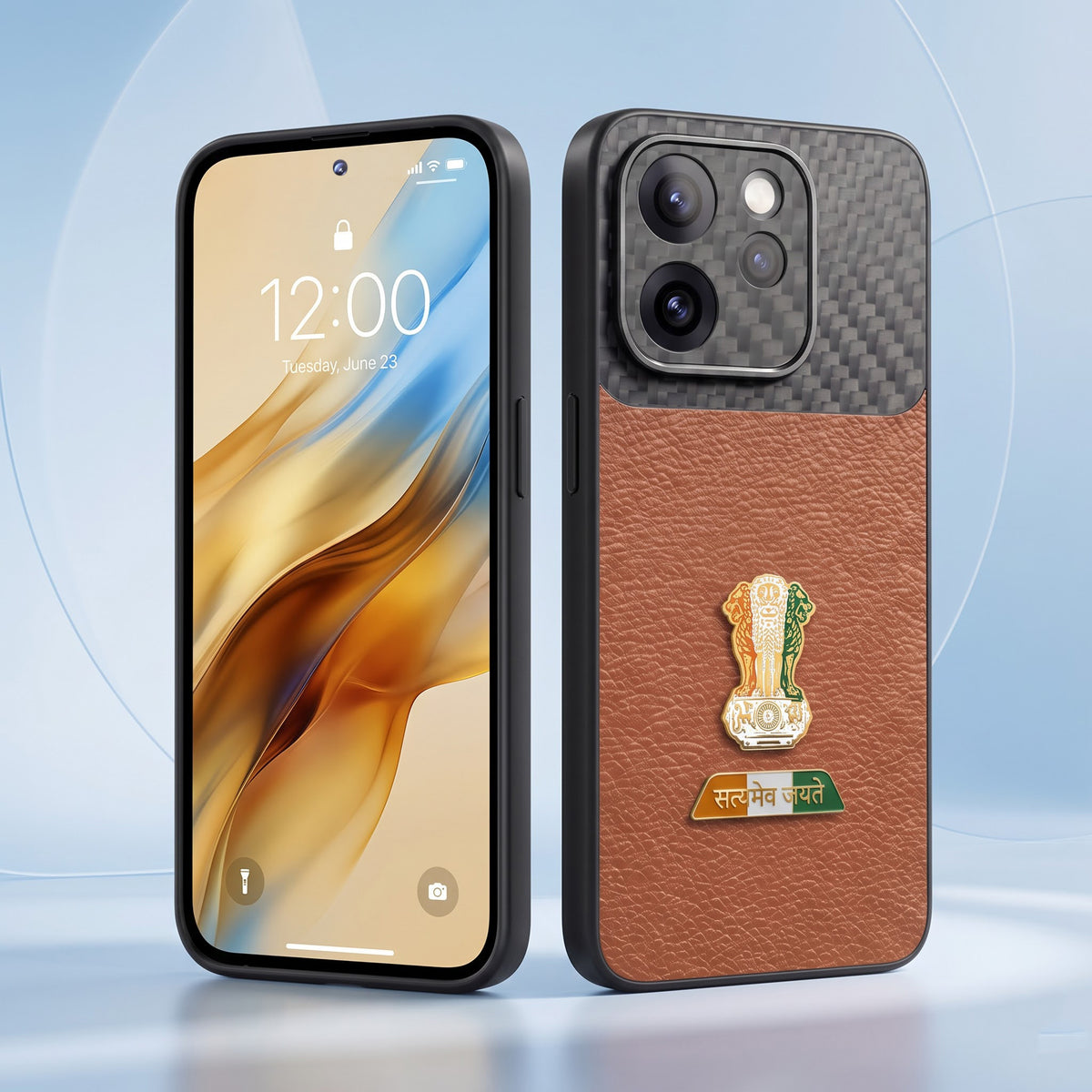 Oppo Reno 15 Pro Mini 5G Tri-Color Satyamev Jayate Carbon Fiber Leather Hybrid Phone Case