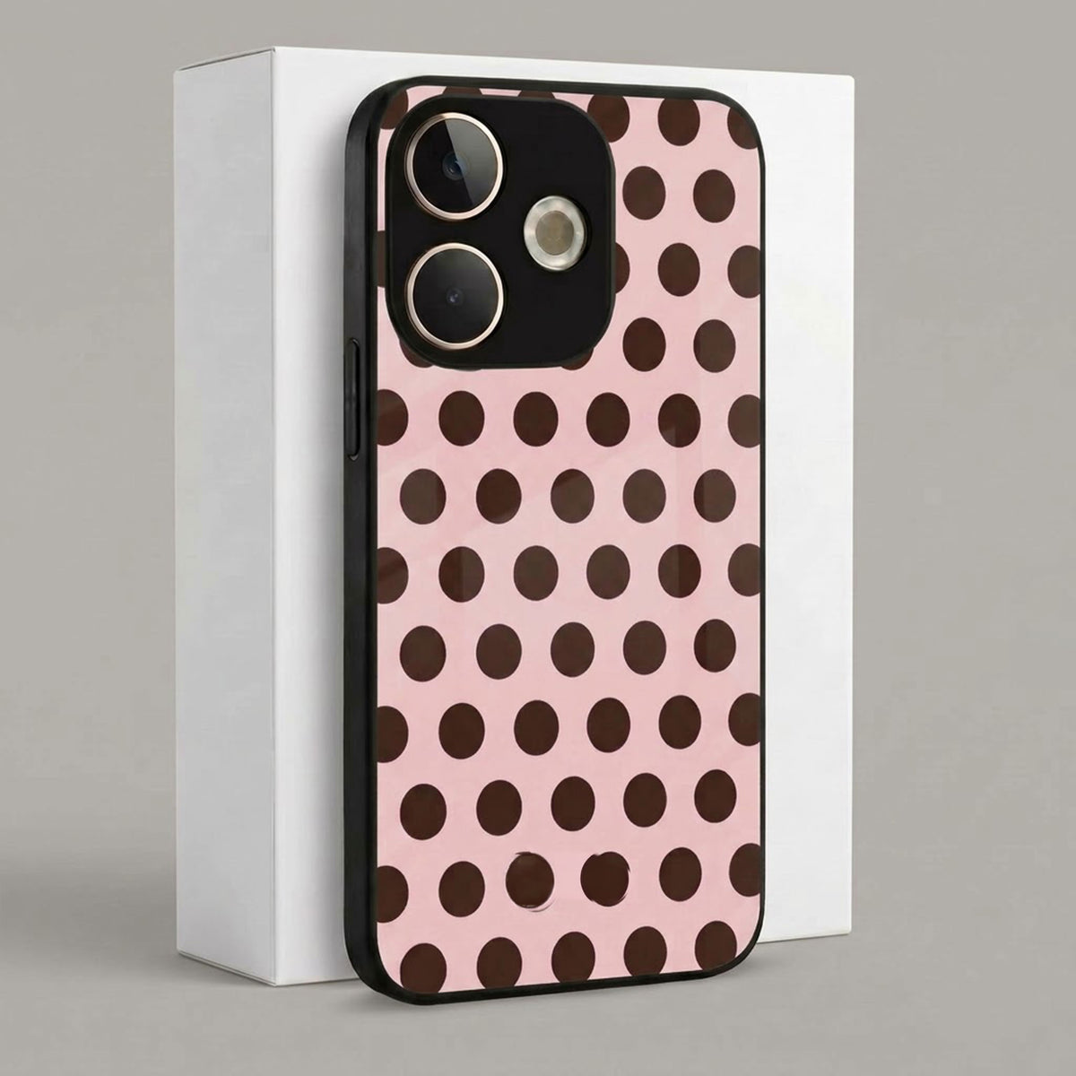 Oppo A5 Pro 5G Aesthetic Pink & Dark Brown Polka Dot Acrylic Back Cover