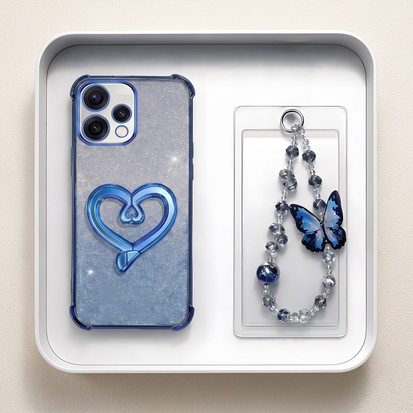 Oppo Reno 15 5G Luxury Shimmer Airbag Heart Stand Case with Charm Strap