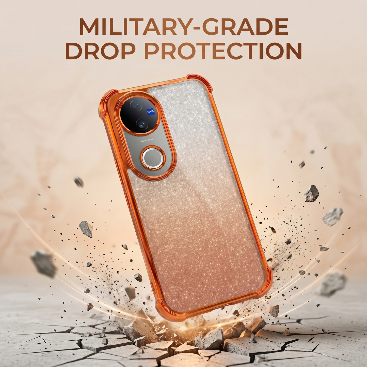 Vivo V50 5G Luxury Shockproof Shimmer Airbag Cosmic Orange Case