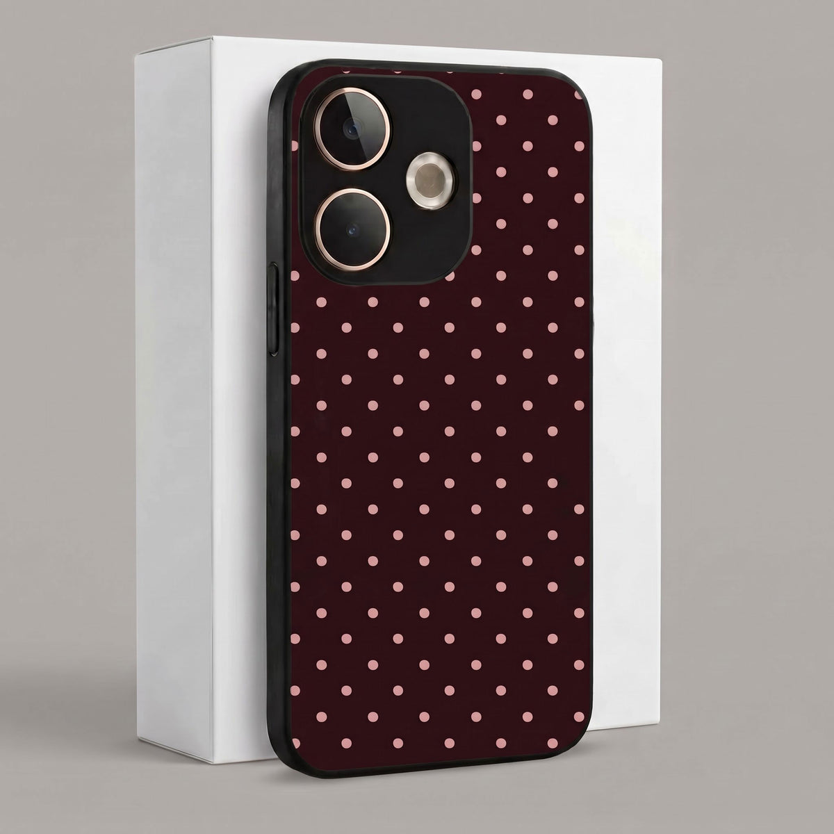 Oppo A5 Pro 5G Aesthetic Classic Maroon & Soft Pink Polka Dot Acrylic Back Cover