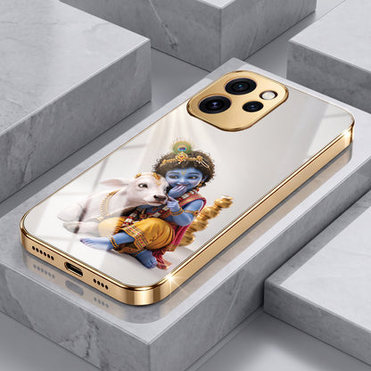 Oppo Reno 15 Pro Mini 5G Bal Krishna Blessings Gold Electroplated Glass Phone Back Case