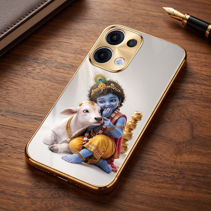Oppo Reno 13 5G Bal Krishna Blessings Gold Electroplated Glass Phone Back Case