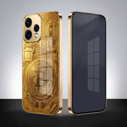 Oppo Reno 15 5G Bitcoin Gold Electroplated Glass Phone Back Case