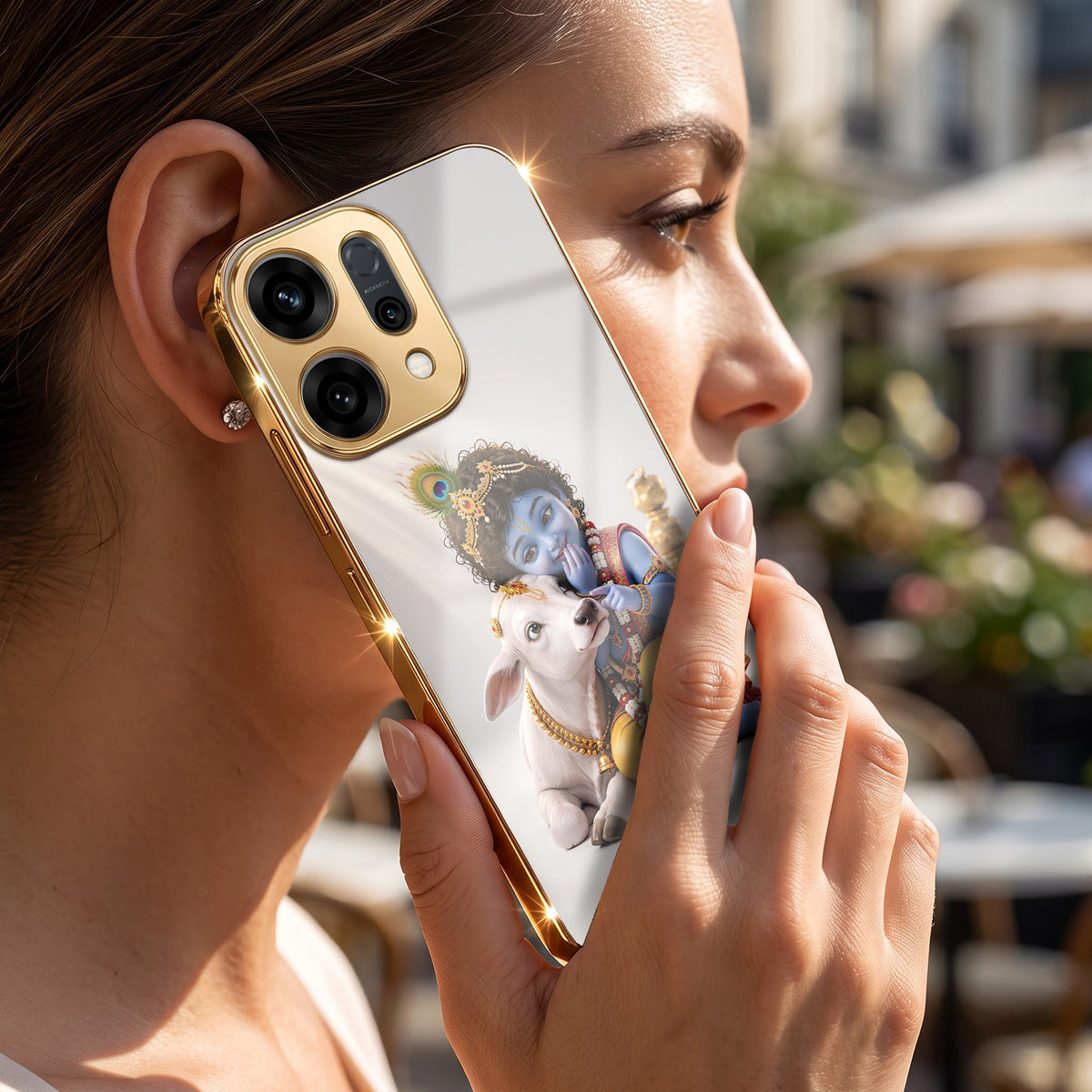 Oppo Reno 14 5G Bal Krishna Blessings Gold Electroplated Glass Phone Back Case