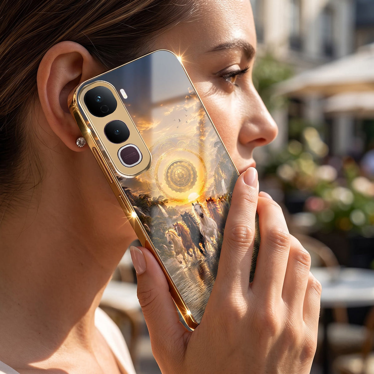 Vivo Y400 Pro 5G Celestial Seven Horses Gold Electroplated Glass Phone Back Case