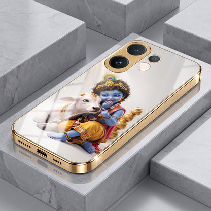 Vivo V60 5G Bal Krishna Blessings Gold Electroplated Glass Phone Back Case