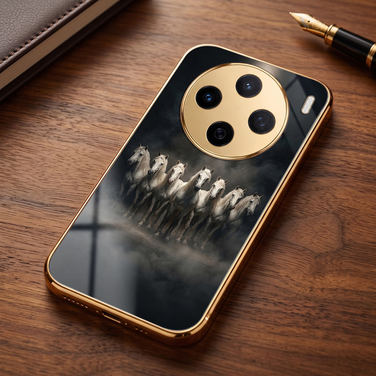 Vivo X200T 5G Running Horses Gold Electroplated Glass Phone Back Case