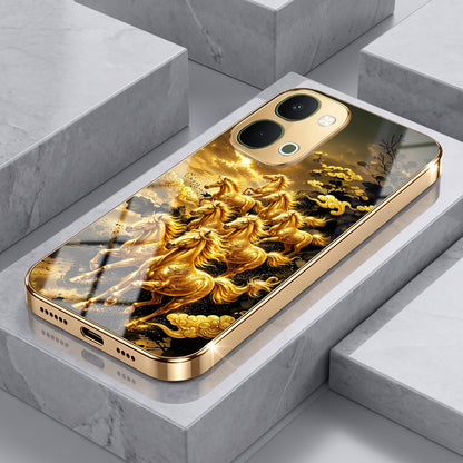 Vivo T5x 5G Horses Royal Glory Gold Electroplated Glass Phone Back Case