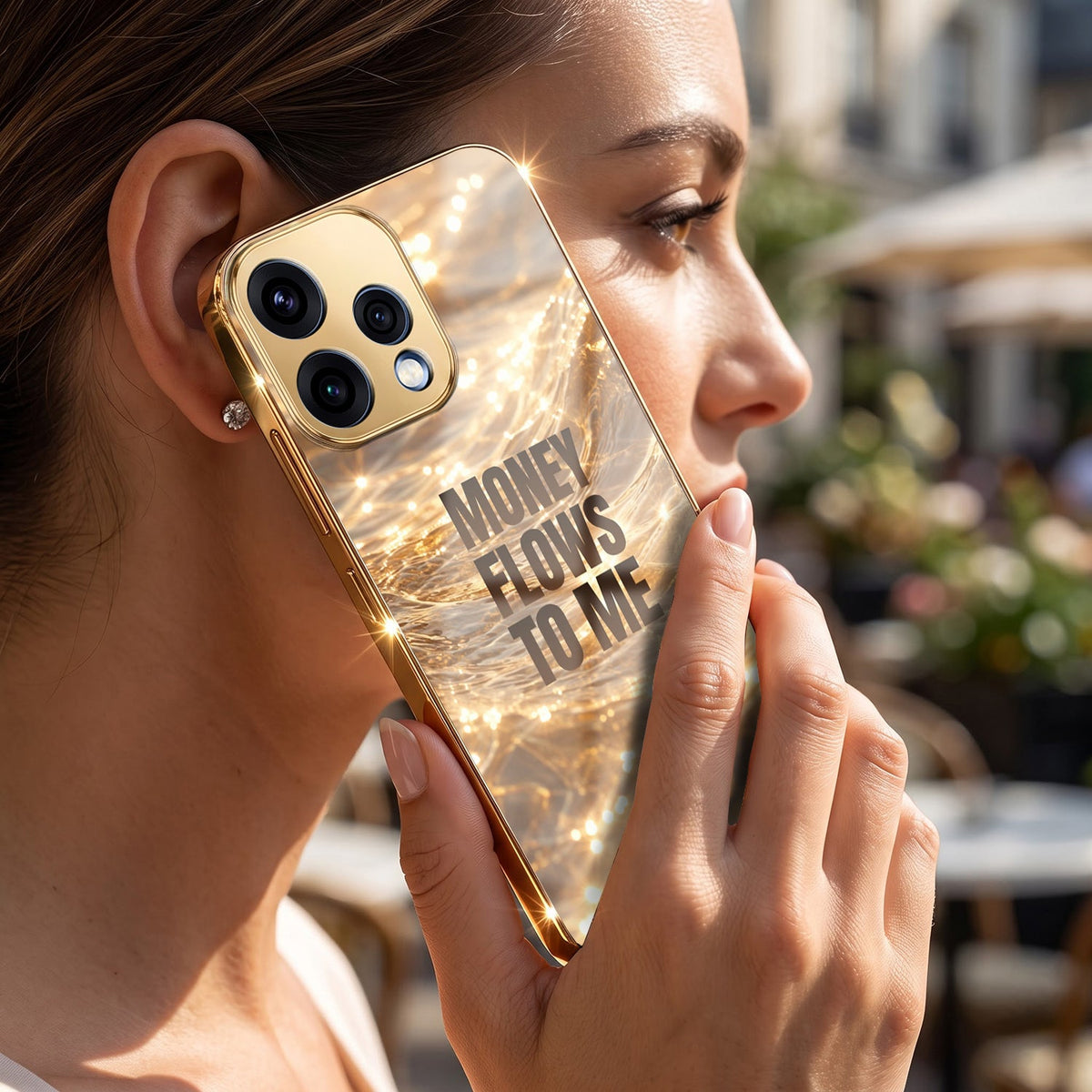Oppo Reno 15 5G Money Flows To Me Gold Electroplated Glass Phone Back Case