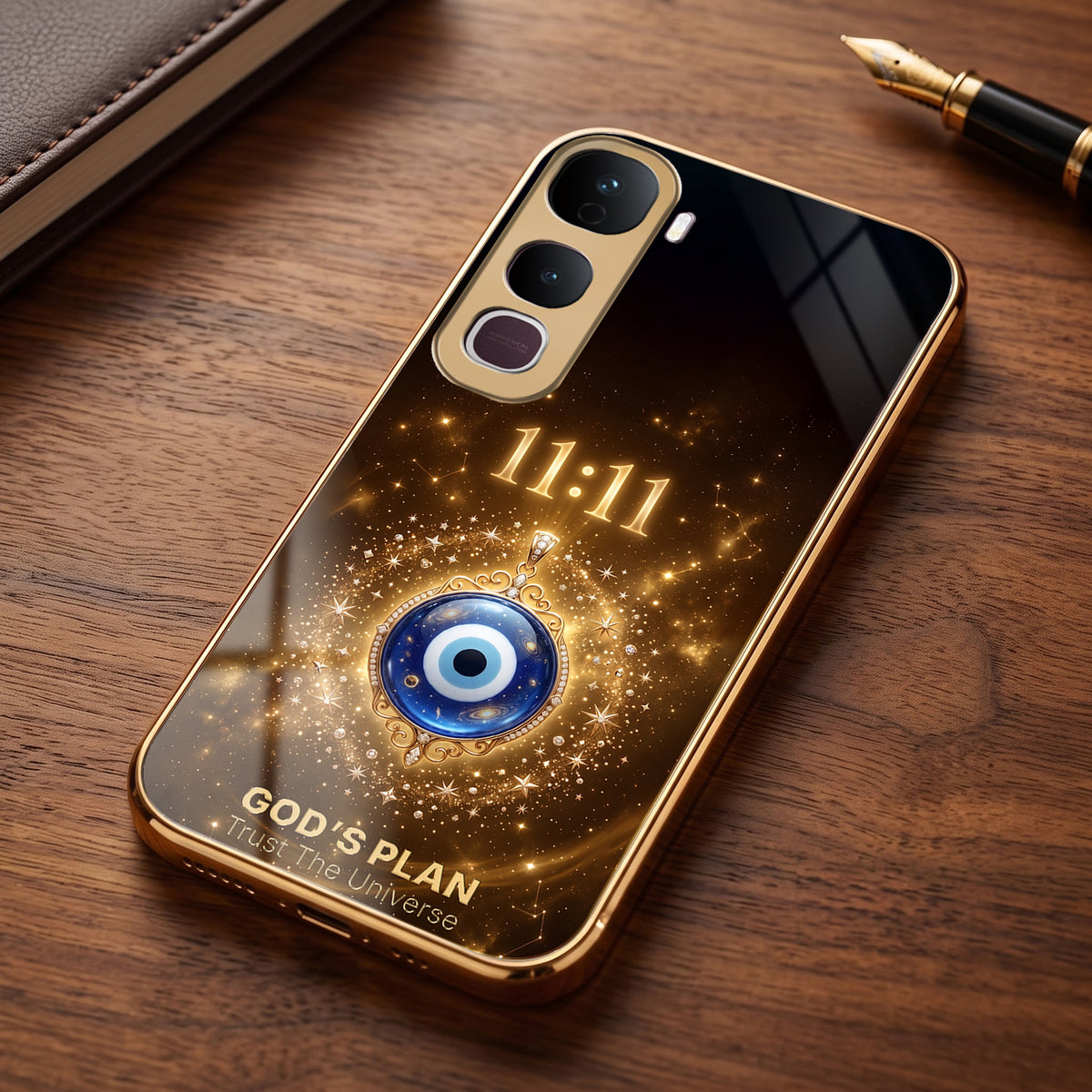 Vivo Y400 Pro God’s Plan Evil Eye Gold Electroplated Glass Phone Back Case